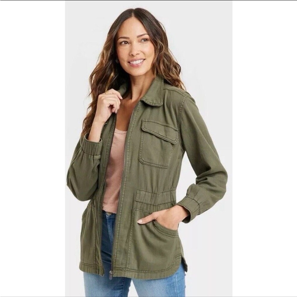Knox Rose Women’s Army Green Zip up Utility Jacket Size Small